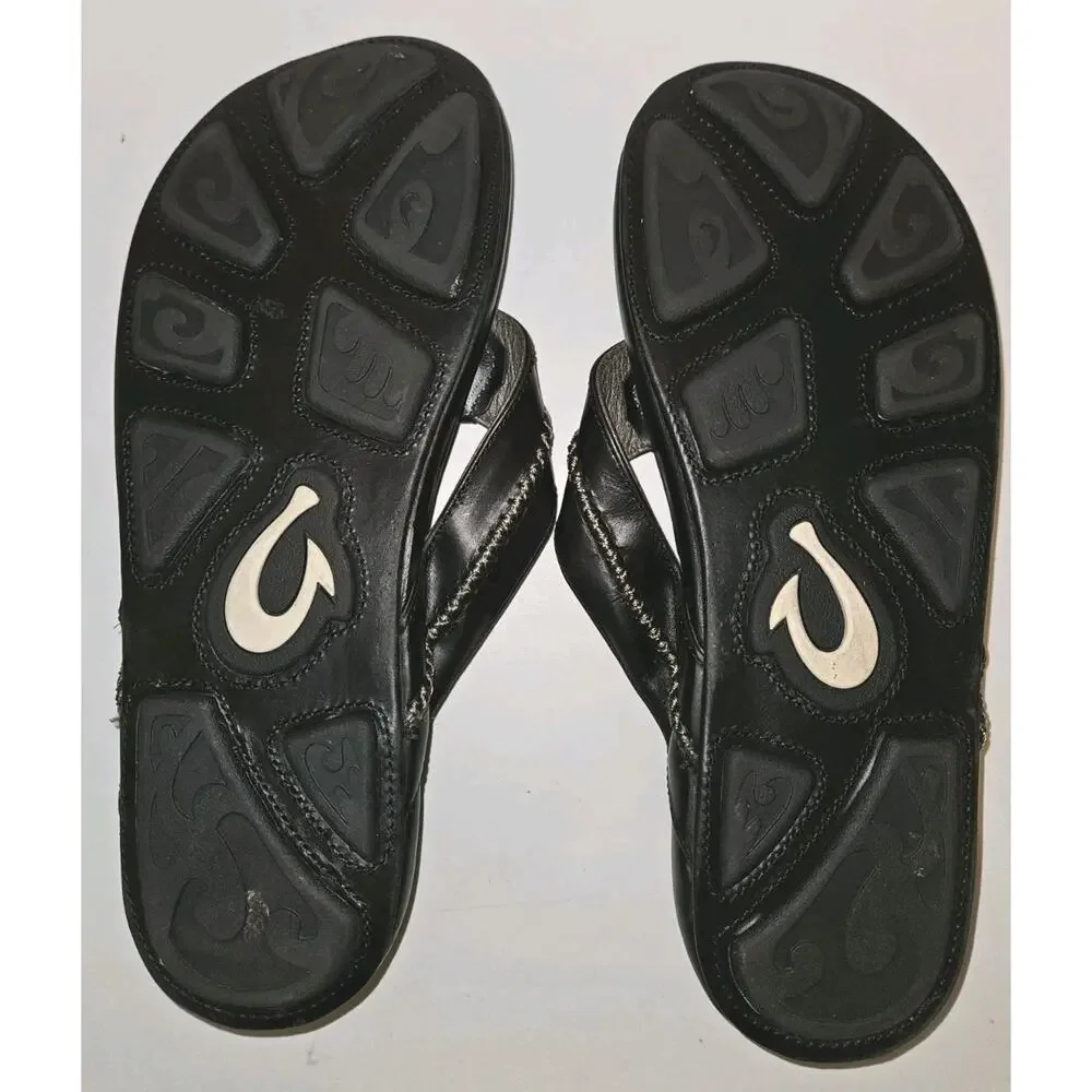 Olukai Mea Ola Mano Men's Sandals Flip Flops Black / Dk Shadow Size 15